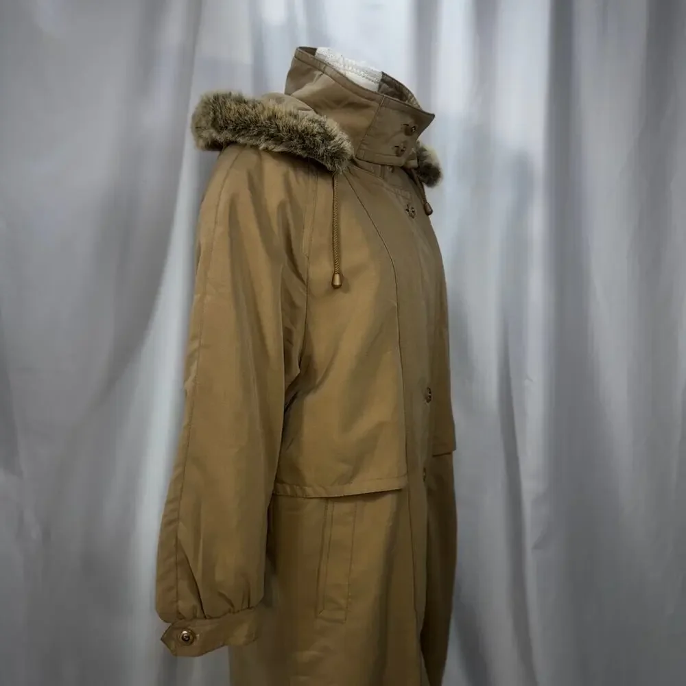 Vintage Camel Maxi Hooded Parka Fur Trim Insulated Winter Coat Made England XL - Picture 16 of 16